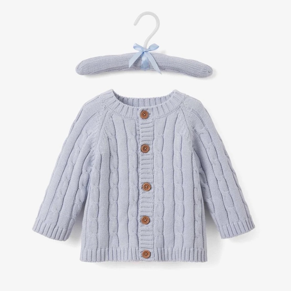 NWT Elegant Baby Blue Horseshoe Cable Knit Baby Cardigan Size 0-6M NEW